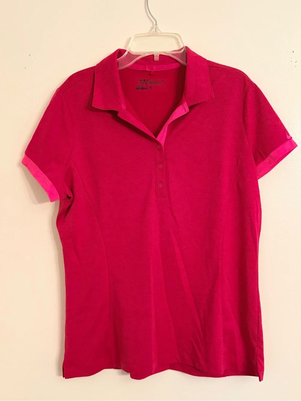 Nike Golf Tour Performance Polo Shirt Hot Pink Dri-Fit Short Sleeve - Women L